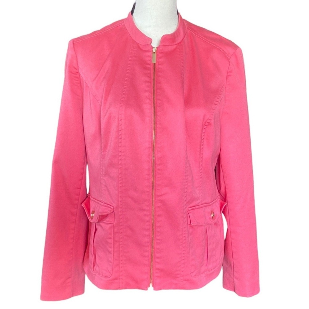 Charter club Jacket Zip Front Pockets Collarless Pink Blazer Casual women size 8